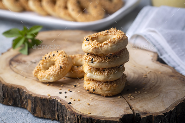 Turkish Bagel with sesame seeds or salty ring cookies. Kandil simidi or tuzlu halka kurabiye