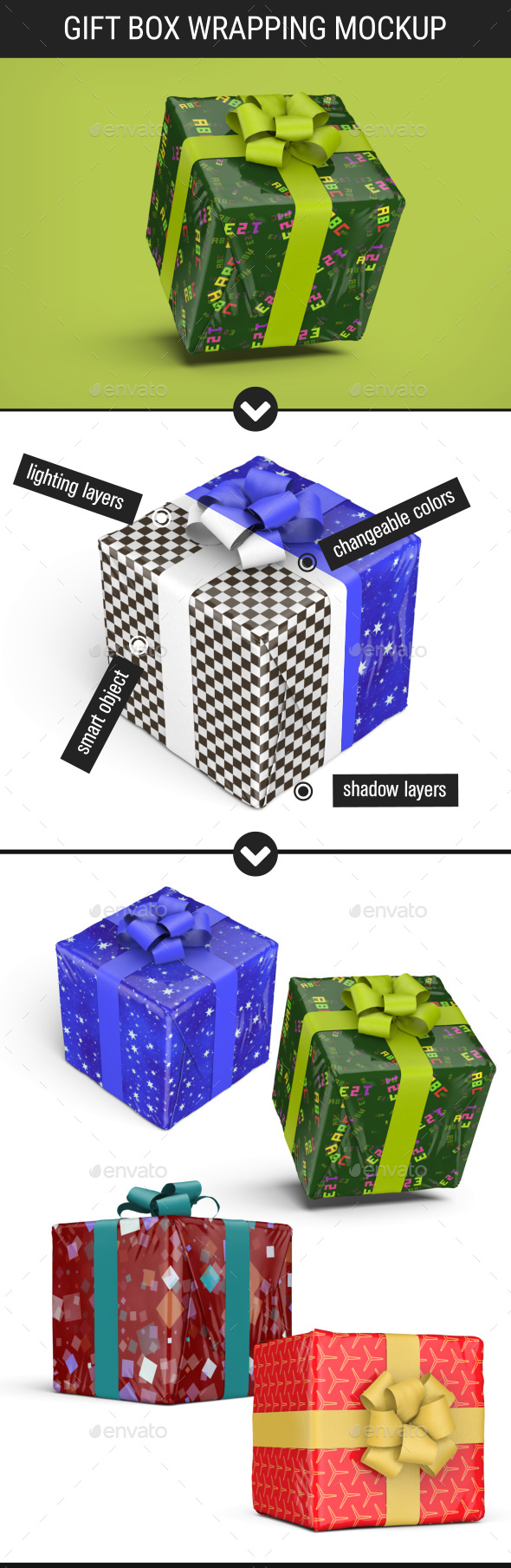 Cube Gift Box Wrapping With Ribbon Mockup