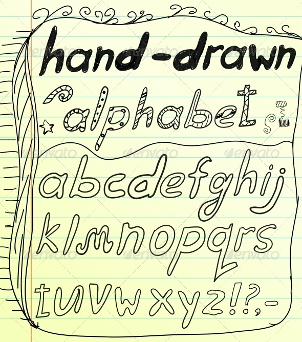 Black vector hand drawn alphabet doodles - Web Elements Vectors