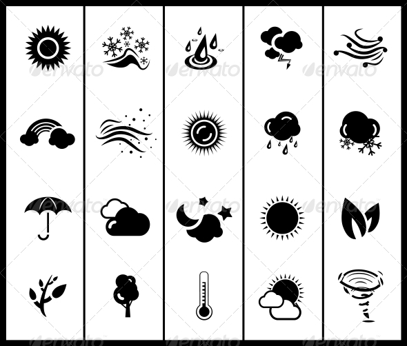 Set of Black Weather and Nature Icons - Seasons Nature