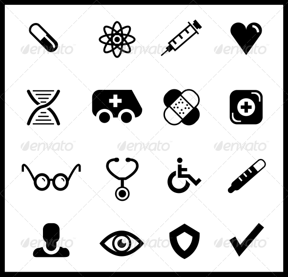 Black Medical Icon Set - Health/Medicine Conceptual