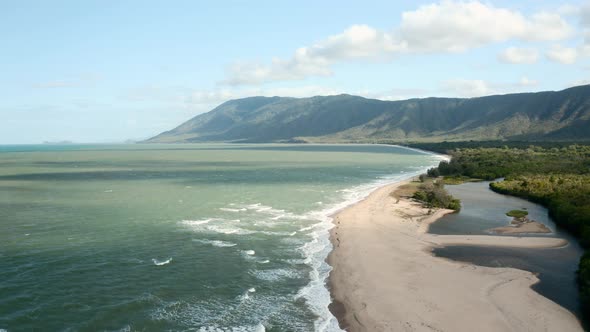  Aerial, Beautiful Panoramic View On Wangetti Beach In Cairns In Queensland, Australia