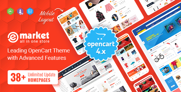 eMarket - Multipurpose MarketPlace OpenCart 4 Theme (38+ Homepages & Mobile Layouts Included)