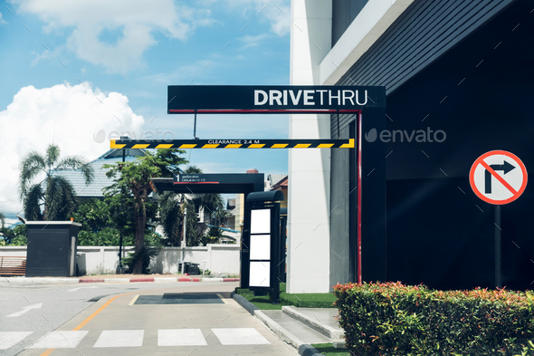 Drive thru sign in fast food restaurant. Stock Photo by kckate16 ...