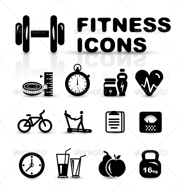 Black Fitness Icon Set - Sports/Activity Conceptual