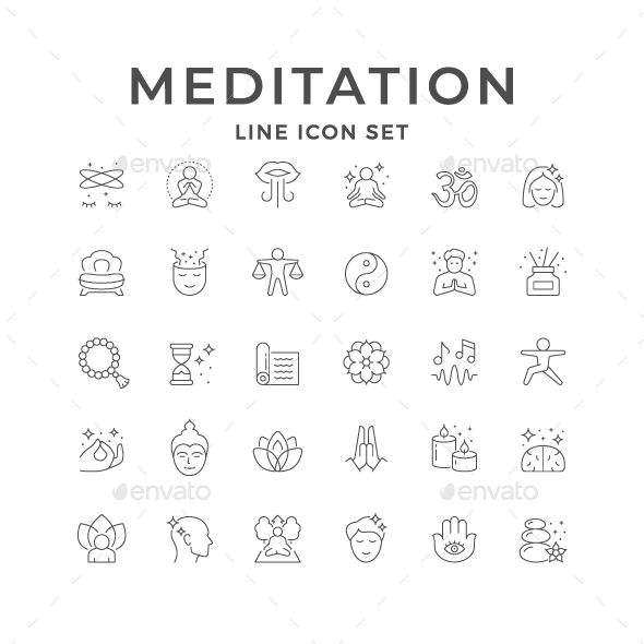 Set Line Icons of Meditation