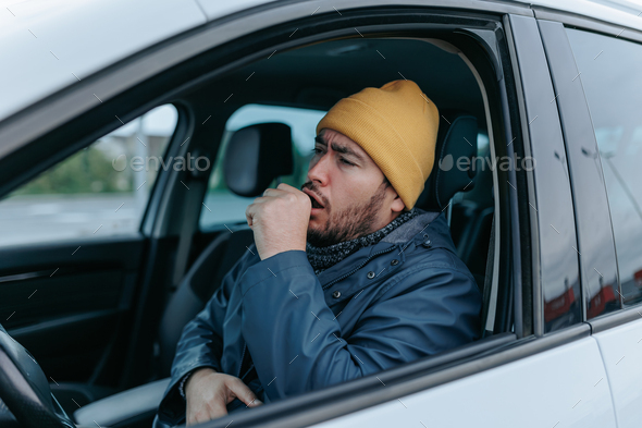 In Car Struggle Young Chauffeur Battles the Flu, Coughing and Sneezing
