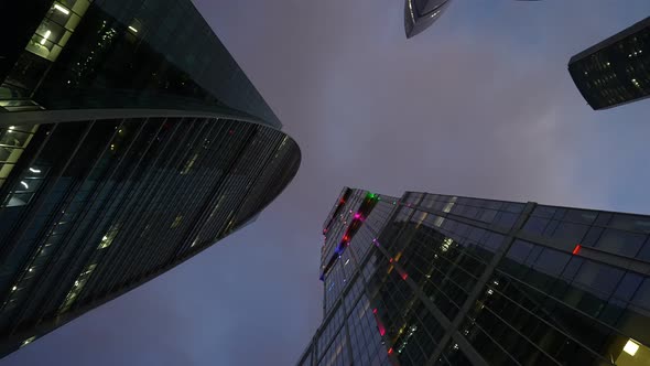 A Huge Business Center of Several Highrise Towers at Night