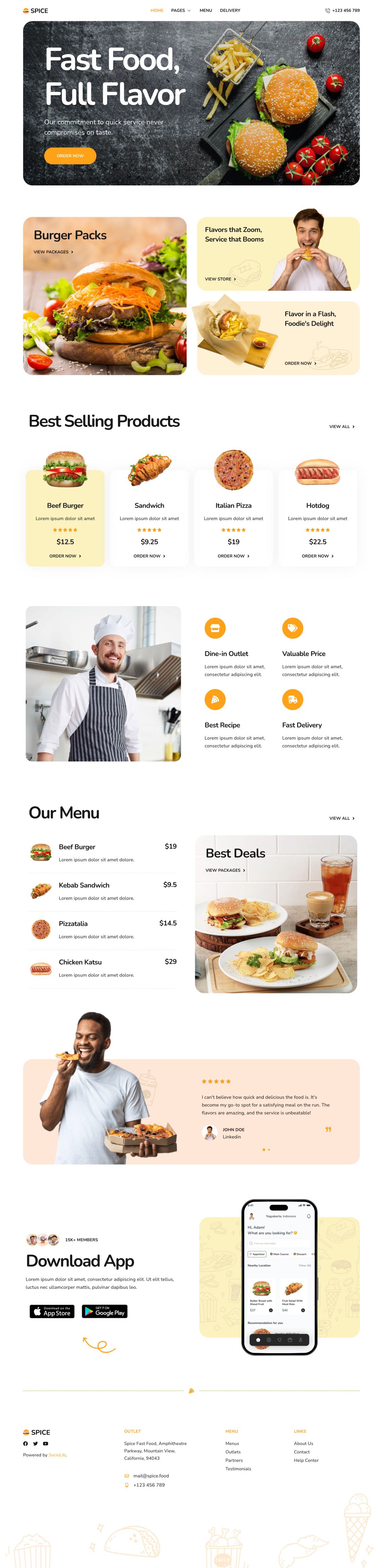 Spice - Fast Food & Delivery Restaurant Elementor Template Kit by sociolib