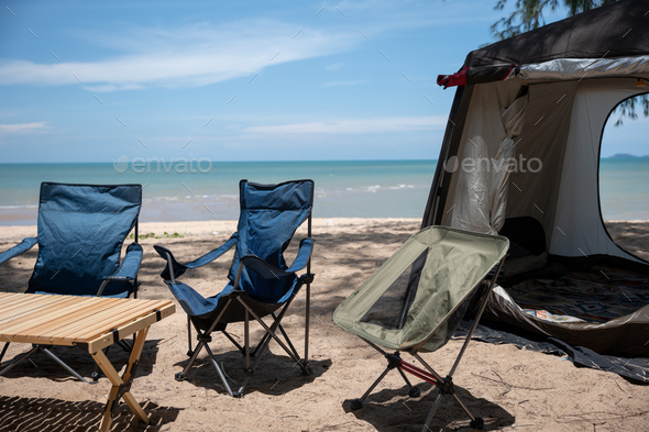 Beach tent with cheap chairs