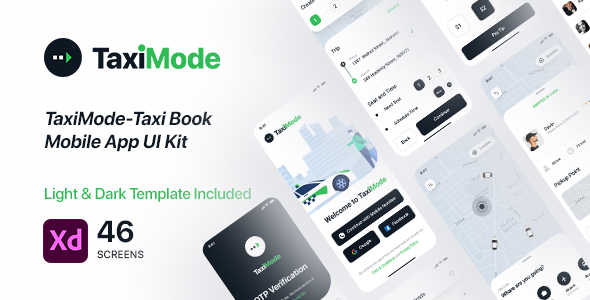 TaxiMode | Adobe XD - Taxi Booking UI Kit for App + Light & Dark Mode