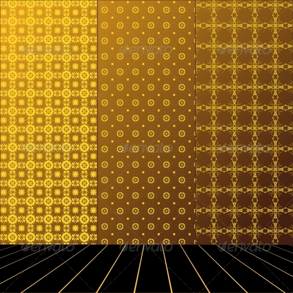 Golden Room with set seamless and wooden floor - Patterns Decorative