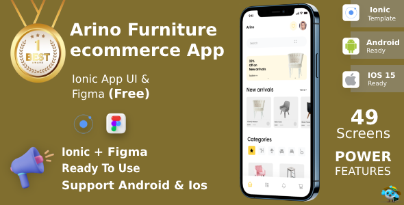 Arino ANDROID + IOS + FIGMA | UI Kit | Ionic | Furniture Ecommerce App | Free Figma File