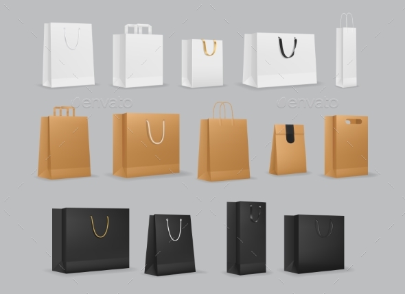 Paper Shopping Bags with Handles Vector Mockups