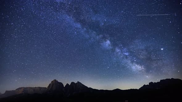 Timelapse of Milky Way Over Alpe Di Siusi in Dolomites, Italy