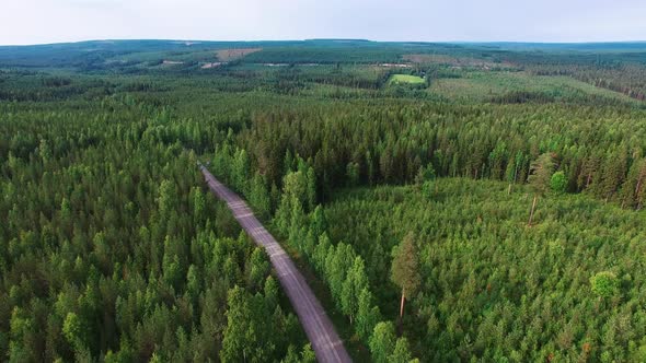 Aerial shot of landscape in Northern Sweden