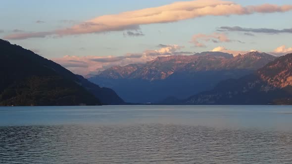 Time lapse view lake Thun (Thunersee) and mountains of Swiss Alps in city Spiez