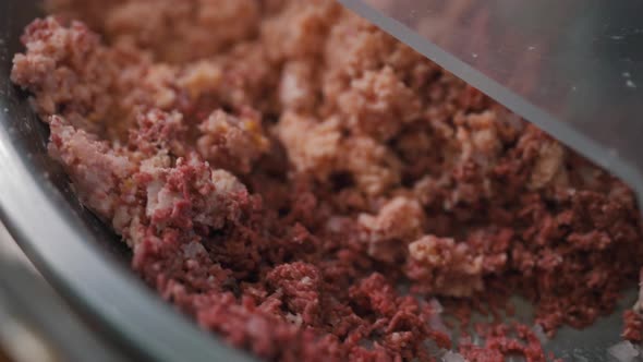 the Minced Meat Production Closeup