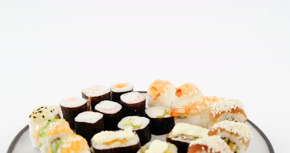 Various sushi on plate alt