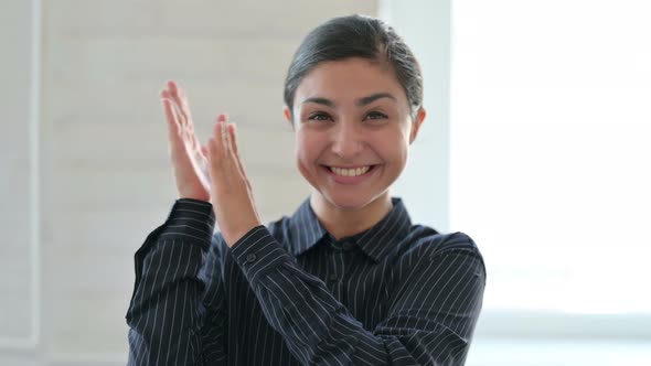 Excited Young Indian Woman Clapping, Applauding alt