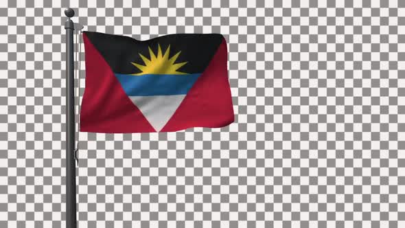 Antigua And Barbuda Flag On Flagpole With Alpha Channel HD alt