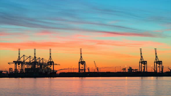 Container Seaport Terminal at Sunset