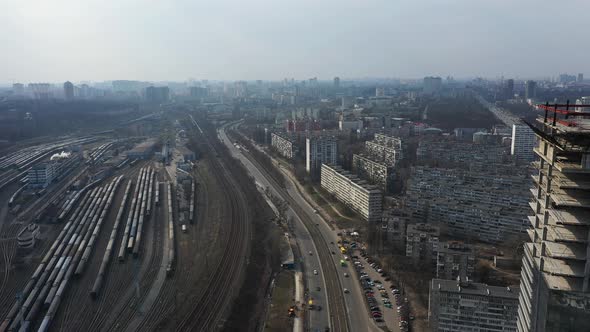 Depot Garage for Trains and Wagons Aerial City View alt