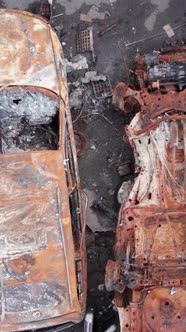 Vertical Video of the War in Ukraine  Destroyed Cars alt