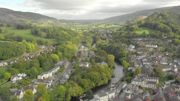 Llangollen a Town in North East Wales Aerial View alt
