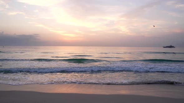 Seascape Afterglow in Evening Over Ocean with Birds and Ship Summer alt