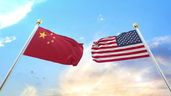 Sino US trade war flag