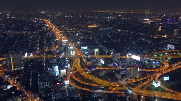 Aerial View on Illuminated Bangkok City at Night