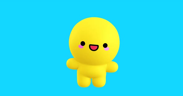Funny Looped cartoon kawaii Smiley Boy character. Cute emotions and move animation. 4k video