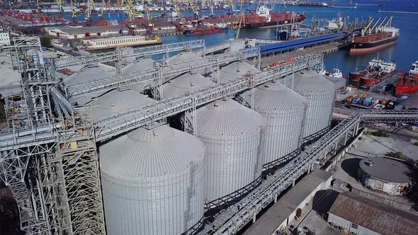 View From Above of the Grain Terminal in the Commercial Sea Port alt