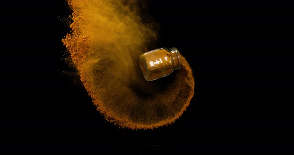 Turmeric, curcuma longa, Powder falling against Black Background, Indian Spice, Slow Motion 4K alt