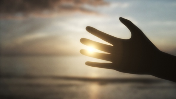 Silhouetted Male Hand Against a Sun