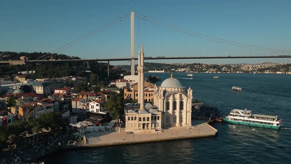 turkey istanbul ortakoy mosque view and bosphorus bridge