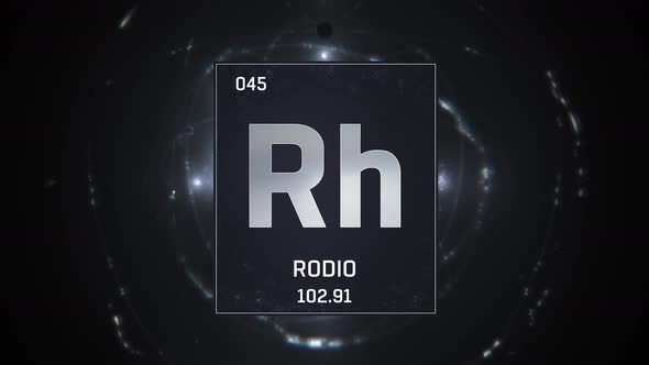Rhodium as Element 45 of the Periodic Table on Silver Background in Spanish Language
