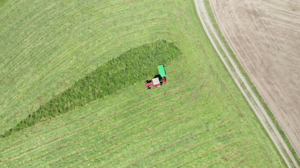 Red Tractor Hay Cutter Aerial View