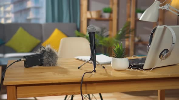 Close Up Microphone on a Desk in a Home Recording Studionobody alt