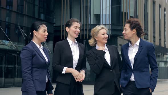 Smiling Business Beautiful Women Ceo Coach Motivation Speaker in Suit Talking Waving Hand, Looking