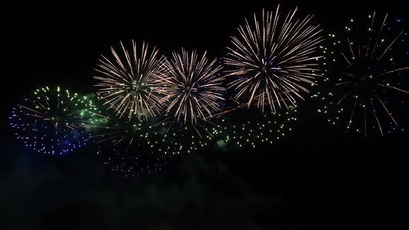 Beautiful Abstract Fireworks on Deep Night Sky at Night New Year and Christmas Celebration 2022 High alt