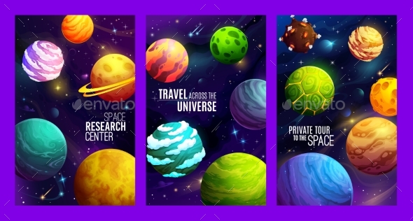 Cartoon Outer Space Alien World Planets Posters