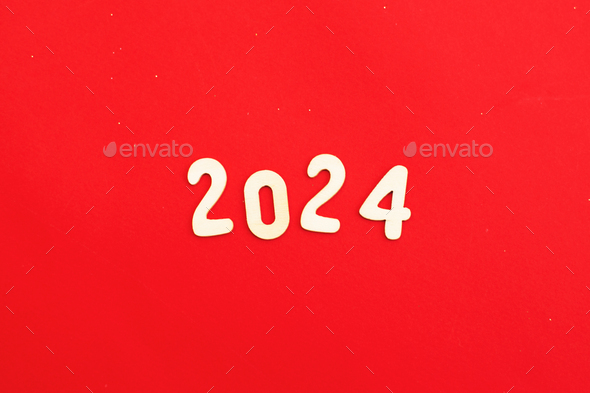 Wooden Numbers 2024 On Red Background Festive Concept Stock Photo By   IMG 6280 