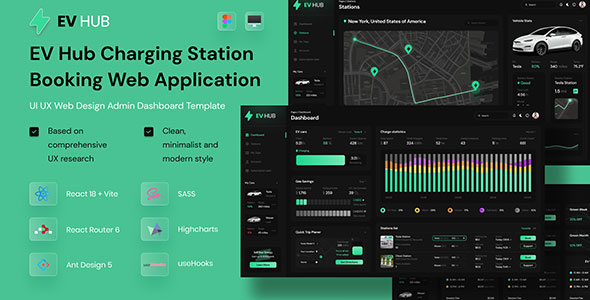 EV Hub Charging Station Booking React Admin UI Dashboard Web App Template