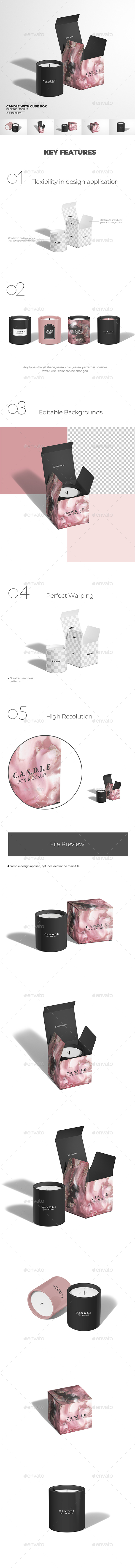 Candle With Cube Box Package Mockup