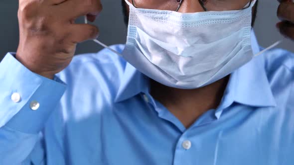 Close Up of Man with Protective Face Mask  alt