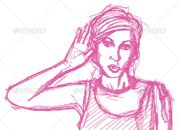 Sketch Woman Overhearing Something - People Characters