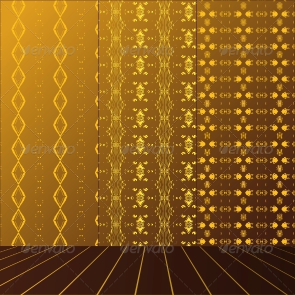 Golden Room with Set Seamless and Wooden Floor - Patterns Decorative