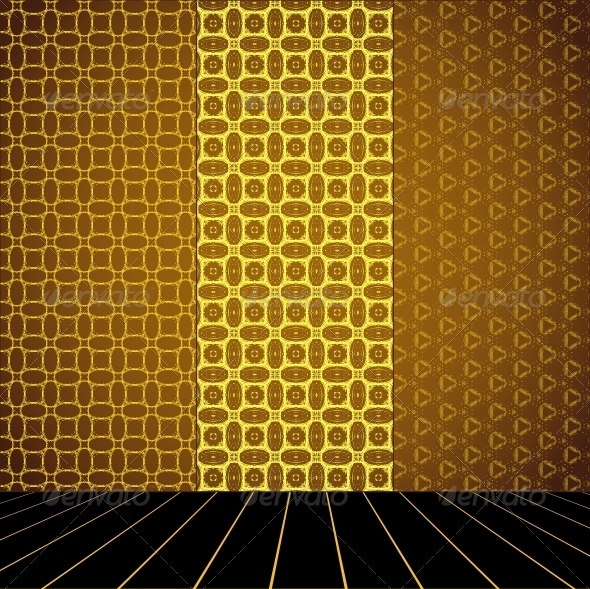 Golden Room with Set Seamless and Wooden Floor - Patterns Decorative